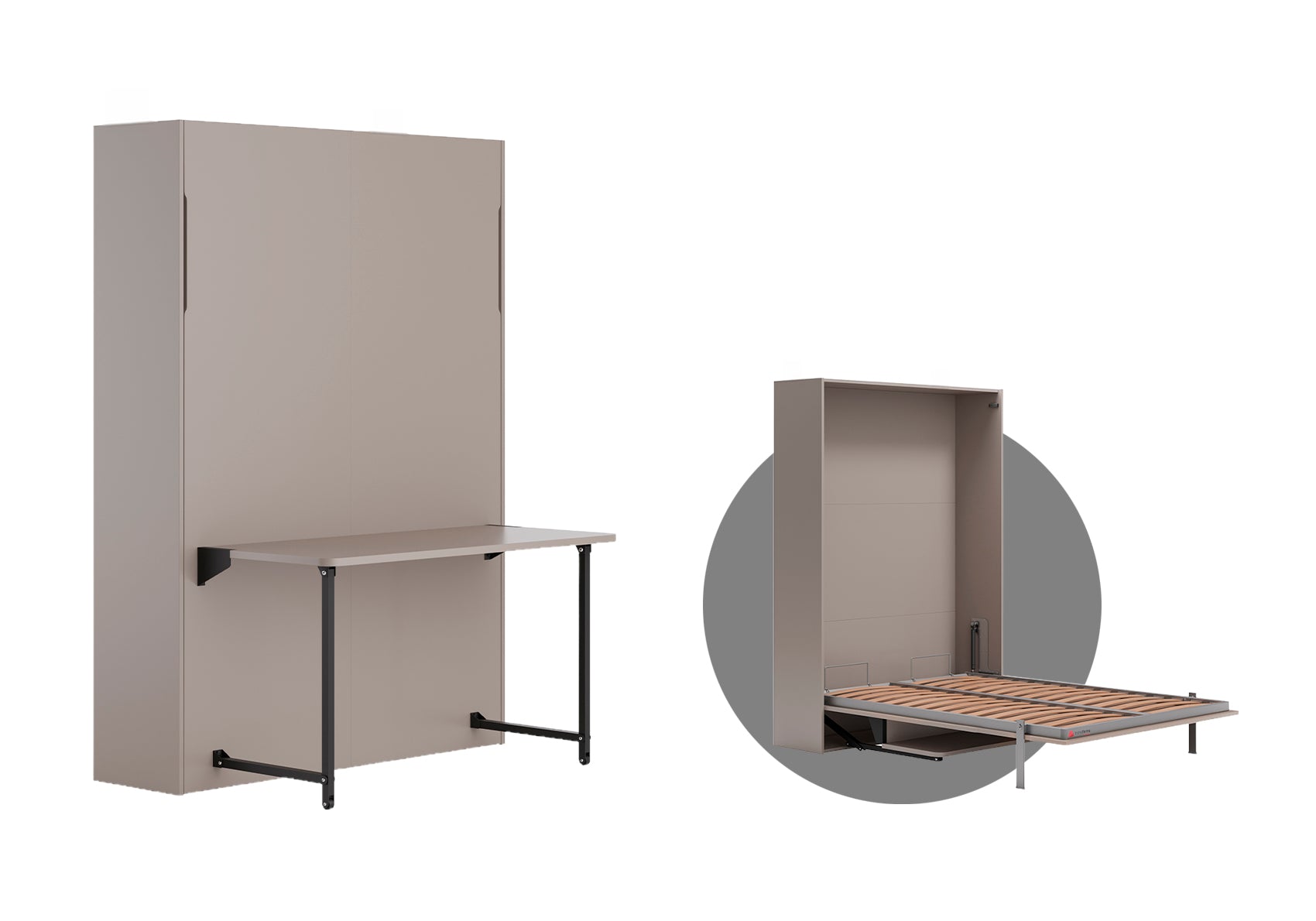 studio swift skabsseng lukket og åben fritlagt - farve clay grey