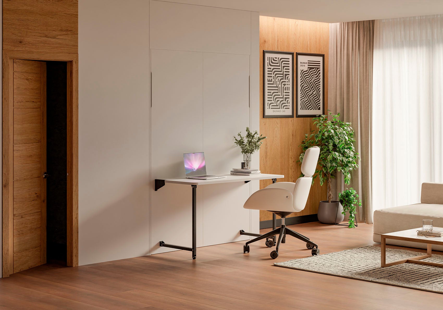 Studio skabsseng med skrivebord - opslået