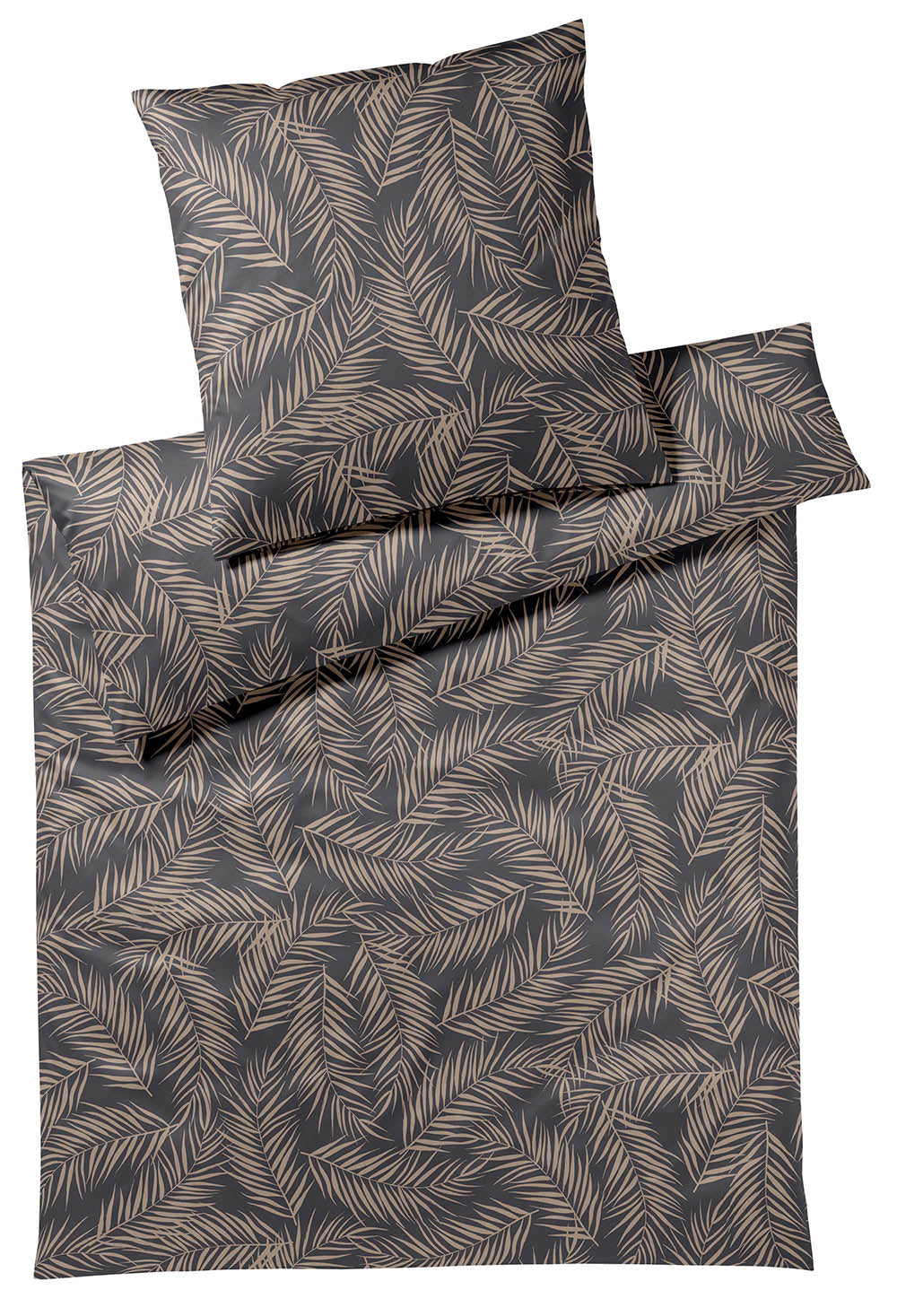 Elegante Maison Leaves sengesæt 140x200 Basalt i maco bomuldssatin