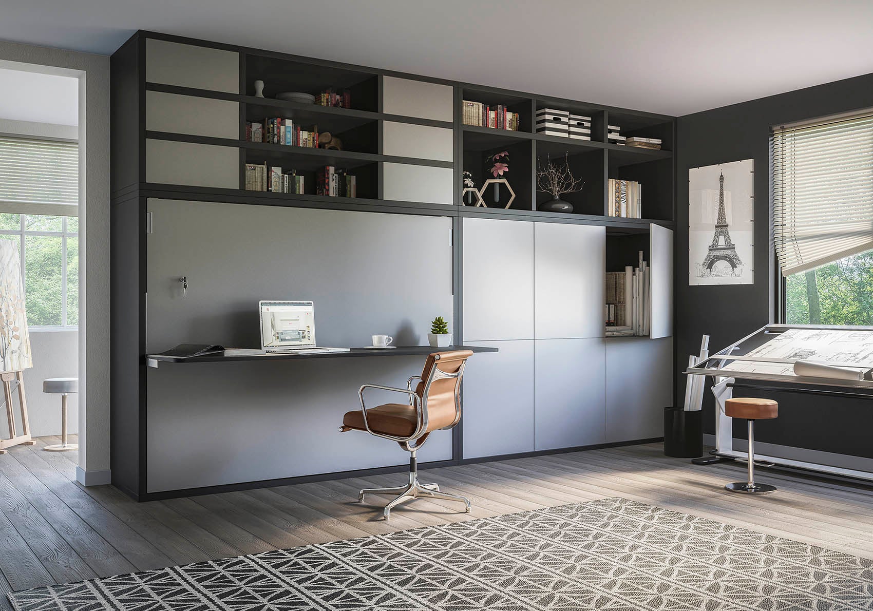LIVING skabsseng - Vandret med skrivebord