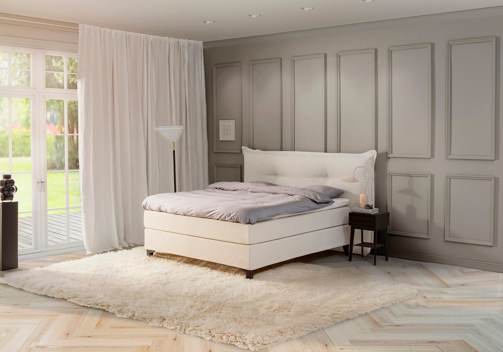 Jensen Beds Prestige Kontinentalseng med i sand/natur/beige med Cozy hovedgavl